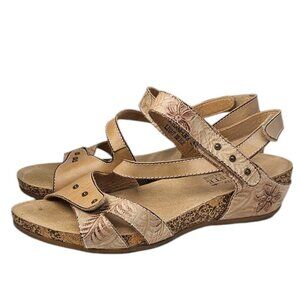 Spring Step L'Artiste Womens Leather Floral Sandals Size 8.5 / 39 Open Toe Wedge